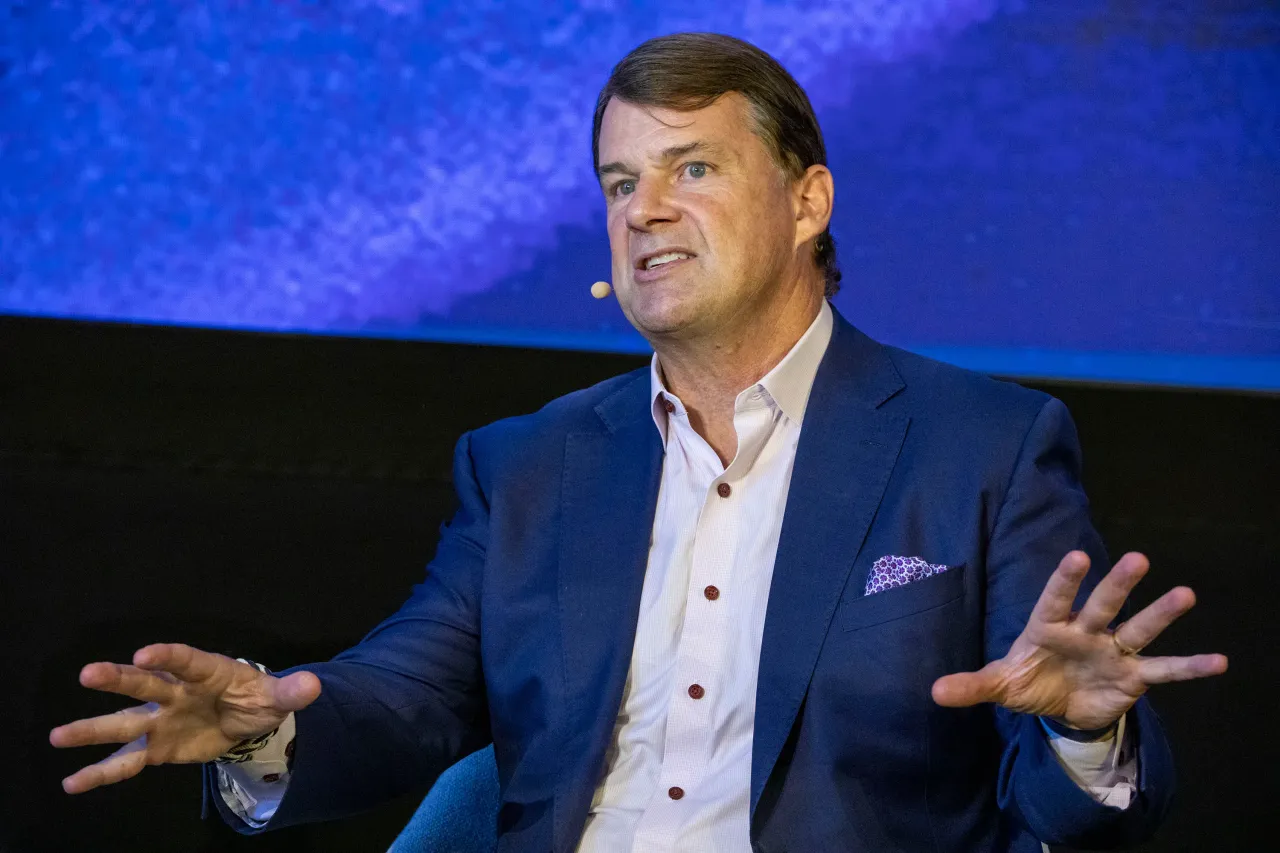 Ford Motor Company CEO Jim Farley speaks at a Ford Pro Accelerate event on September 30, 2025 in Detroit, Michigan. (Photo by Bill Pugliano/Getty Images)