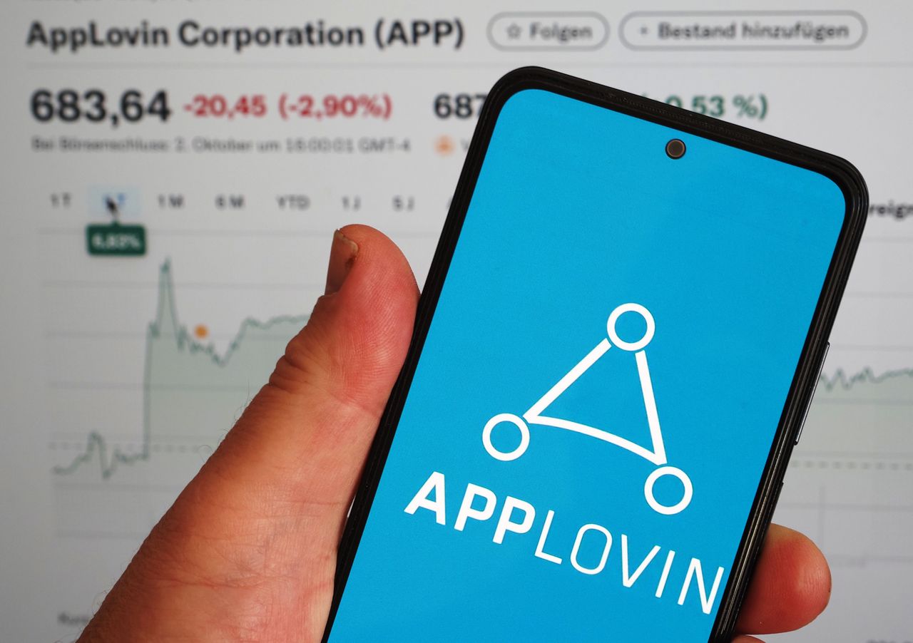 In this photo illustration, the AppLovin Corporation logo is seen displayed on a smartphone screen. (Photo Illustration by Igor Golovniov/SOPA Images/LightRocket via Getty Images)