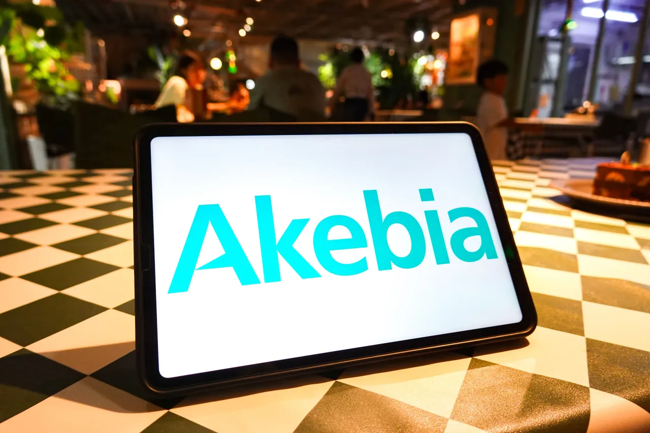 In this photo illustration, the Akebia Therapeutics logo is seen displayed on the screen of a tablet. (Photo Illustration by Sheldon Cooper/SOPA Images/LightRocket via Getty Images)
