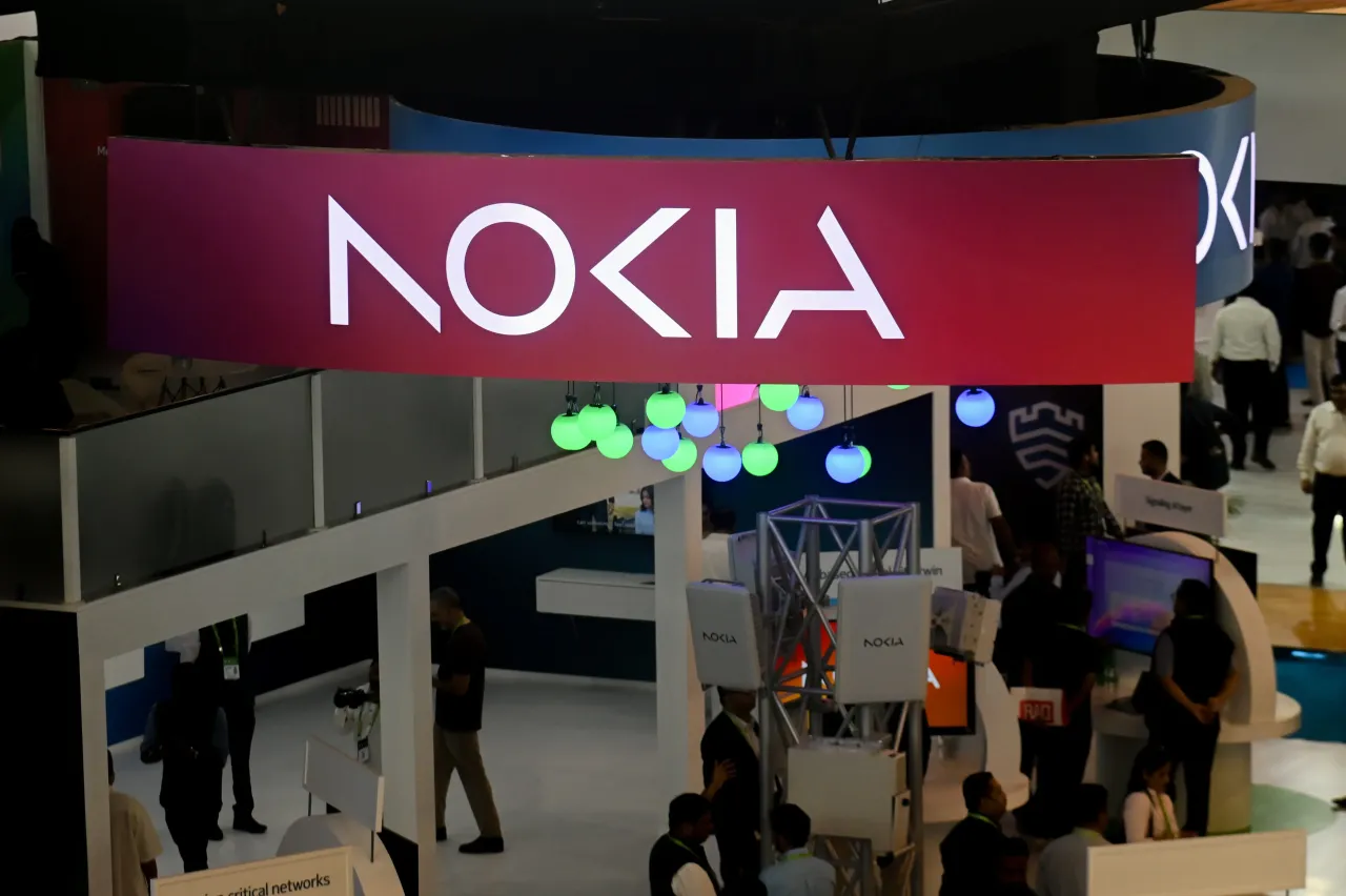 A Nokia logo is visible at the India Mobile Congress 2025 in Delhi, India, on October 11, 2025. (Photo by Kabir Jhangiani/NurPhoto via Getty Images)