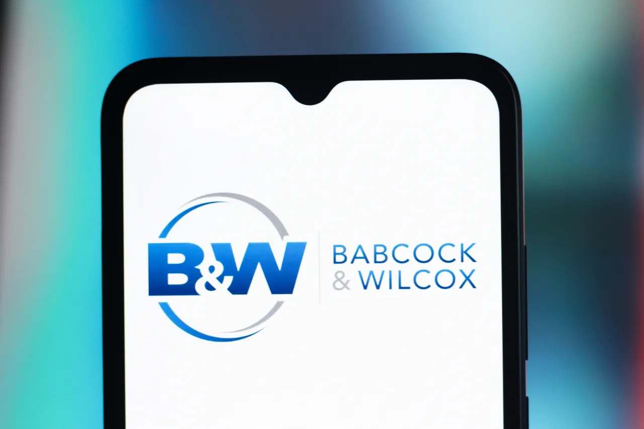 In this photo illustration, the Babcock & Wilcox Enterprises (BW) logo is seen displayed on a smartphone screen. (Photo Illustration by Thomas Fuller/SOPA Images/LightRocket via Getty Images)