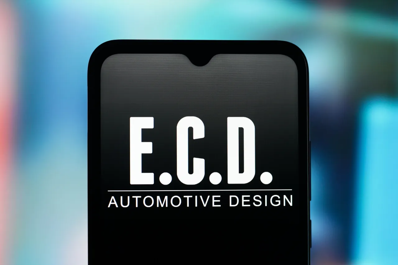 In this photo illustration, the ECD Automotive Design logo is seen displayed on a smartphone screen. (Photo Illustration by Thomas Fuller/SOPA Images/LightRocket via Getty Images)