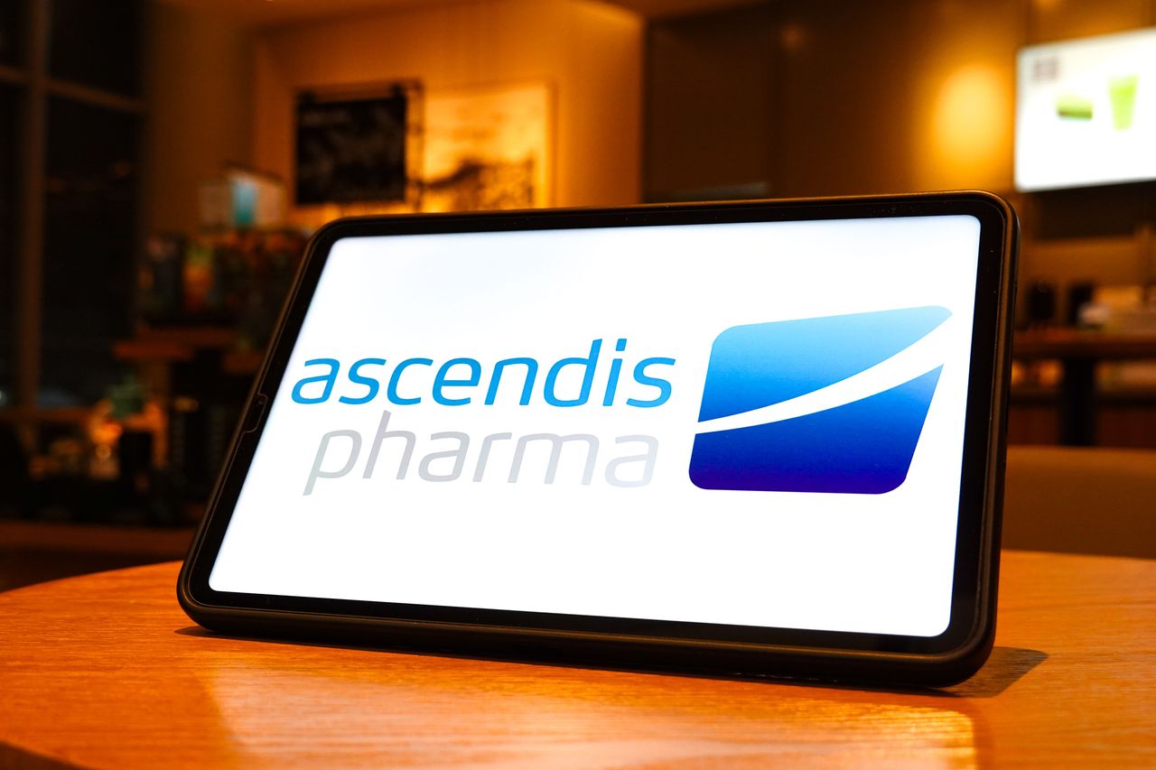 In this photo illustration, the Ascendis Pharma logo is displayed on the screen of a tablet. (Photo Illustration by Sheldon Cooper/SOPA Images/LightRocket via Getty Images)