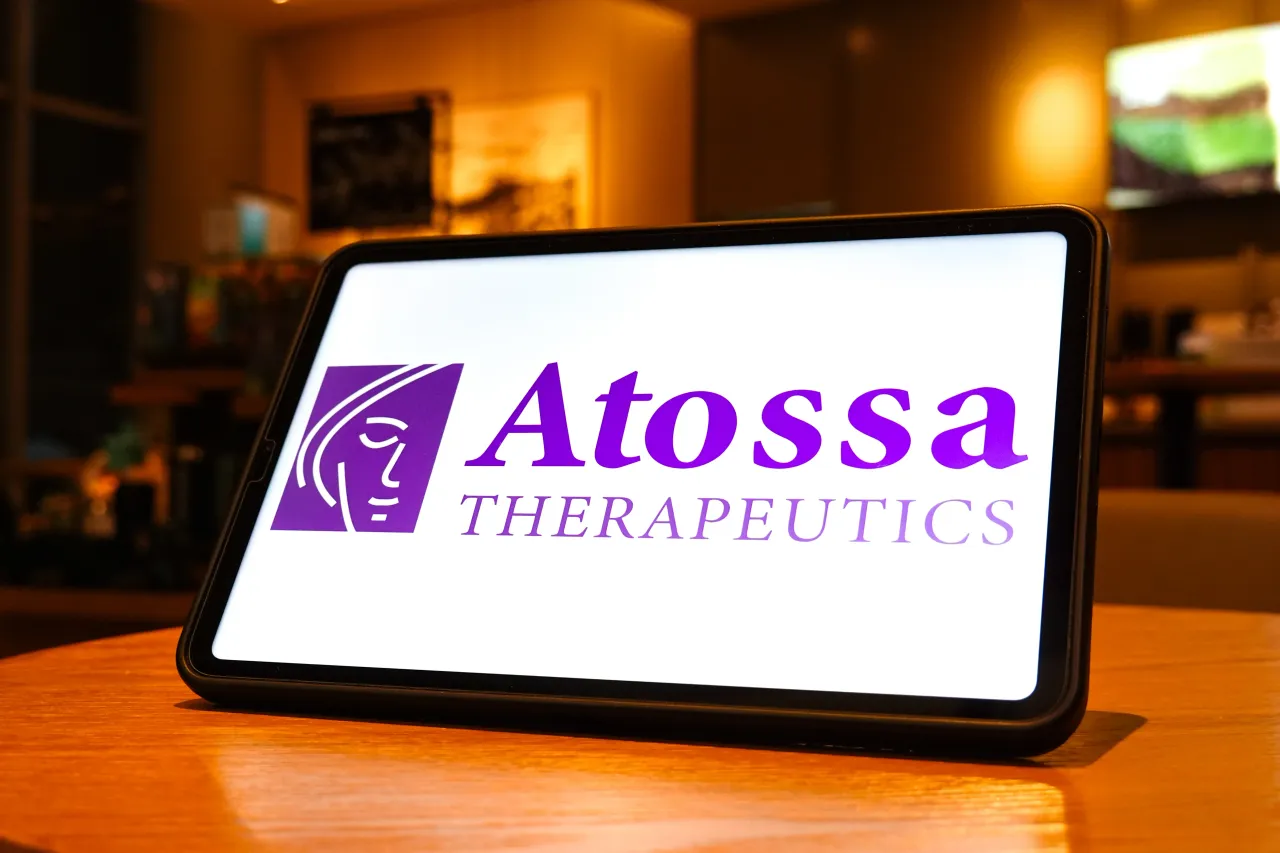 In this photo illustration, the Atossa Therapeutics logo is displayed on the screen of a tablet. (Photo Illustration by Sheldon Cooper/SOPA Images/LightRocket via Getty Images)