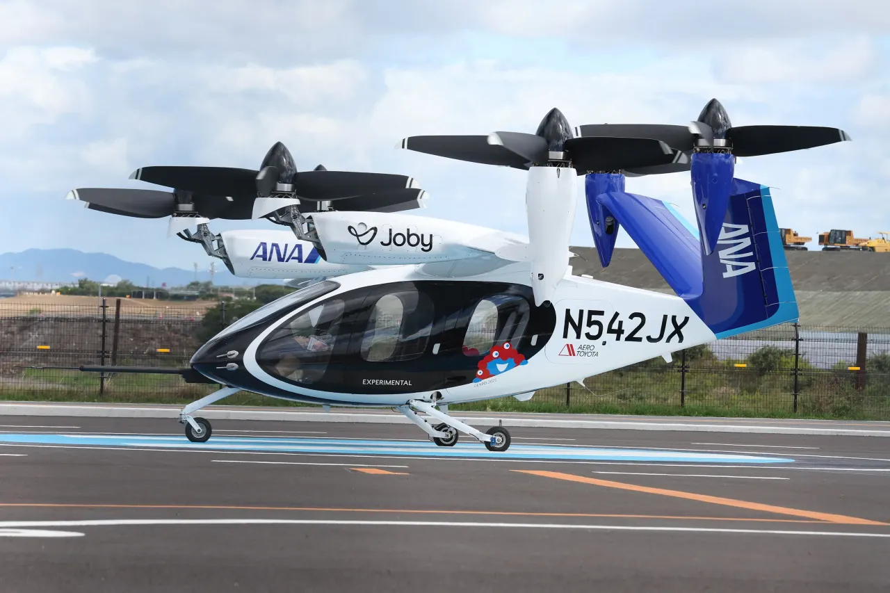 ANA Holdings and Joby Aviation show a public demonstration flight of the Joby N5.42JX flying car at the World Expo 2025 Osaka on October 13, 2025 in Osaka, Japan.