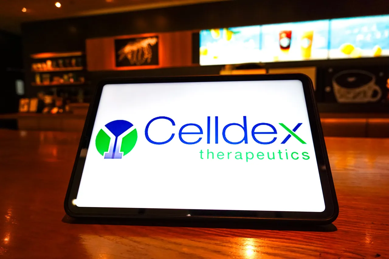In this photo illustration, the Celldex Therapeutics logo is displayed on the screen of a tablet. (Photo Illustration by Sheldon Cooper/SOPA Images/LightRocket via Getty Images)
