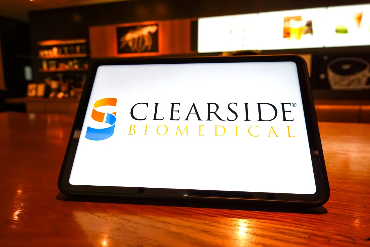 In this photo illustration, the Clearside Biomedical logo is displayed on the screen of a tablet. (Photo Illustration by Sheldon Cooper/SOPA Images/LightRocket via Getty Images)