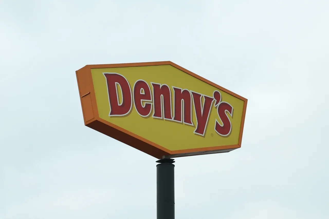 Denny's logo is seen in Austin, United States on October 21, 2025.