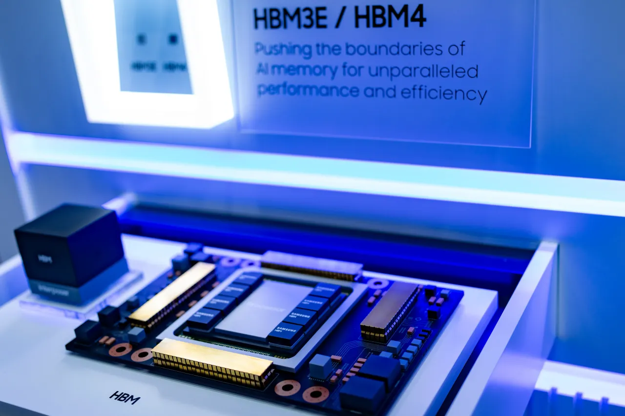 Samsung Electronics showcases its HBM3E and HBM4 at the Korea Semiconductor Exhibition (SEDEX 2025) at COEX in Seoul, South Korea.
