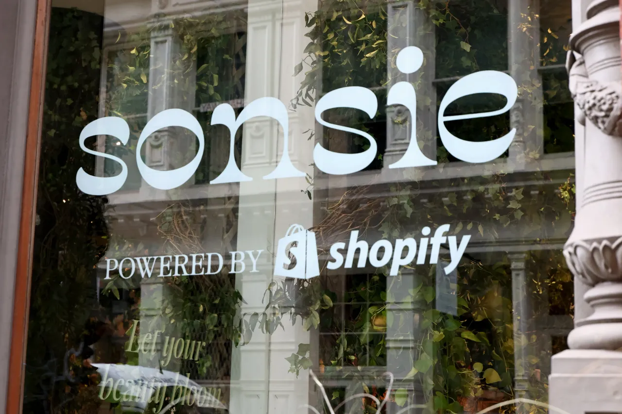 A view outside Pamela Anderson's "Sonsie Garden" with Shopify on October 24, 2025 in New York City.