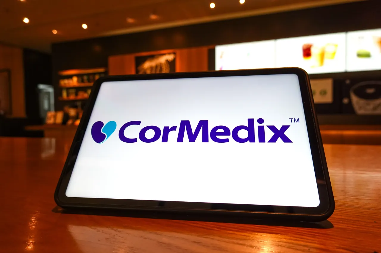 In this photo illustration, the CorMedix logo is seen displayed on the screen of a tablet. (Photo Illustration by Sheldon Cooper/SOPA Images/LightRocket via Getty Images)
