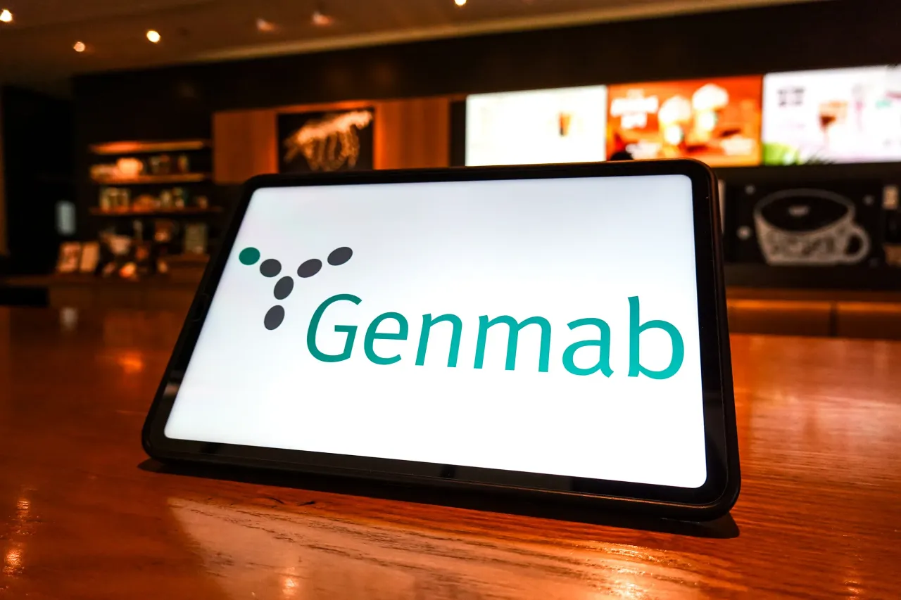 In this photo illustration, the Genmab logo is displayed on the screen of a tablet. (Photo Illustration by Sheldon Cooper/SOPA Images/LightRocket via Getty Images)