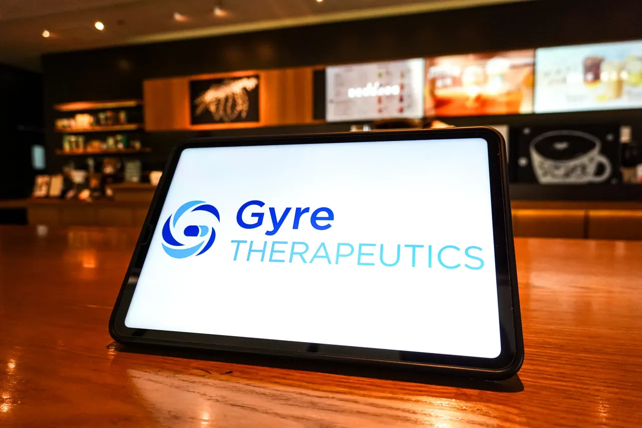 In this photo illustration, the Gyre Therapeutics logo is displayed on the screen of a tablet. (Photo Illustration by Sheldon Cooper/SOPA Images/LightRocket via Getty Images)