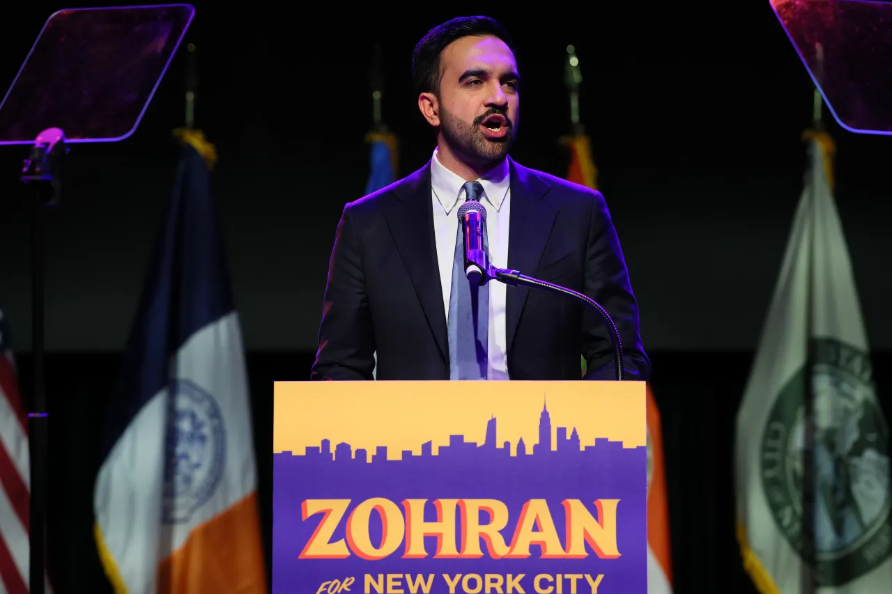 Democratic New York City mayoral candidate Zohran Mamdani delivers remarks at his election night watch party at the Brooklyn Paramount on November 04, 2025 in the Brooklyn borough in New York City. (Photo by Michael M. Santiago/Getty Images)