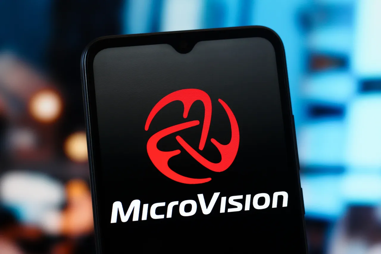 In this photo illustration, the MicroVision (Micro Vision) logo is seen displayed on a smartphone screen. (Photo Illustration by Thomas Fuller/SOPA Images/LightRocket via Getty Images)