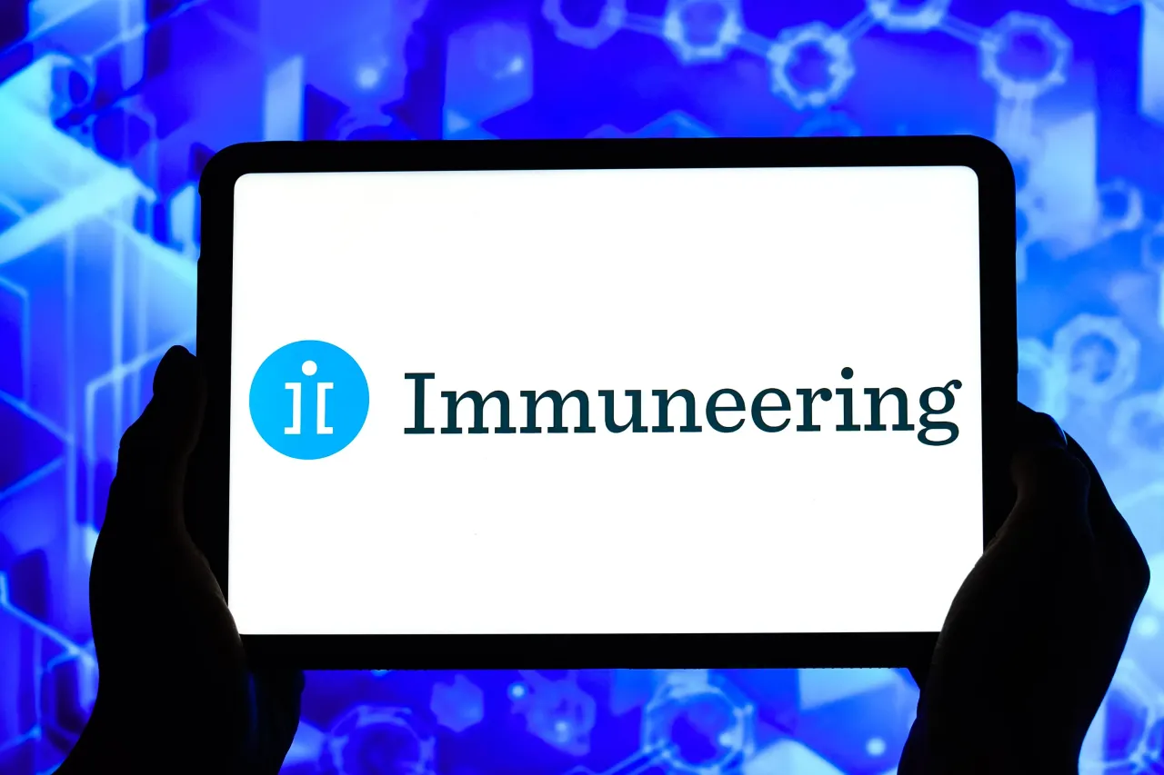 In this photo illustration, the Immuneering logo is seen displayed on the screen of a tablet. (Photo Illustration by Sheldon Cooper/SOPA Images/LightRocket via Getty Images)