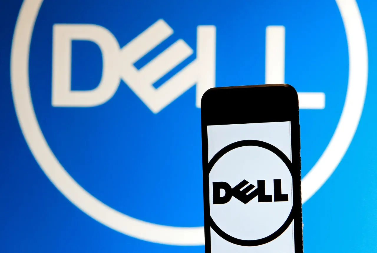 Dell Technologies Inc.'s logo is displayed on a smartphone screen. (Photo by Mike Campbell/NurPhoto via Getty Images)