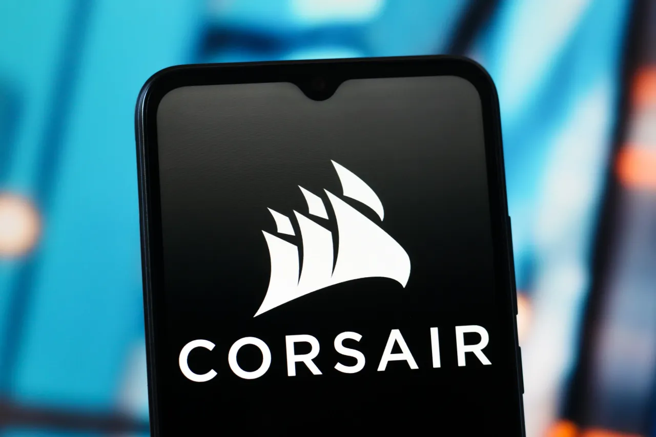 In this photo illustration, the Corsair Gaming logo is seen displayed on a smartphone screen.