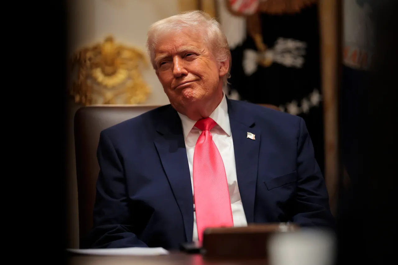 U.S. President Donald Trump looks on during a meeting of his Cabinet in the Cabinet Room of the White House on December 02, 2025 in Washington, DC.