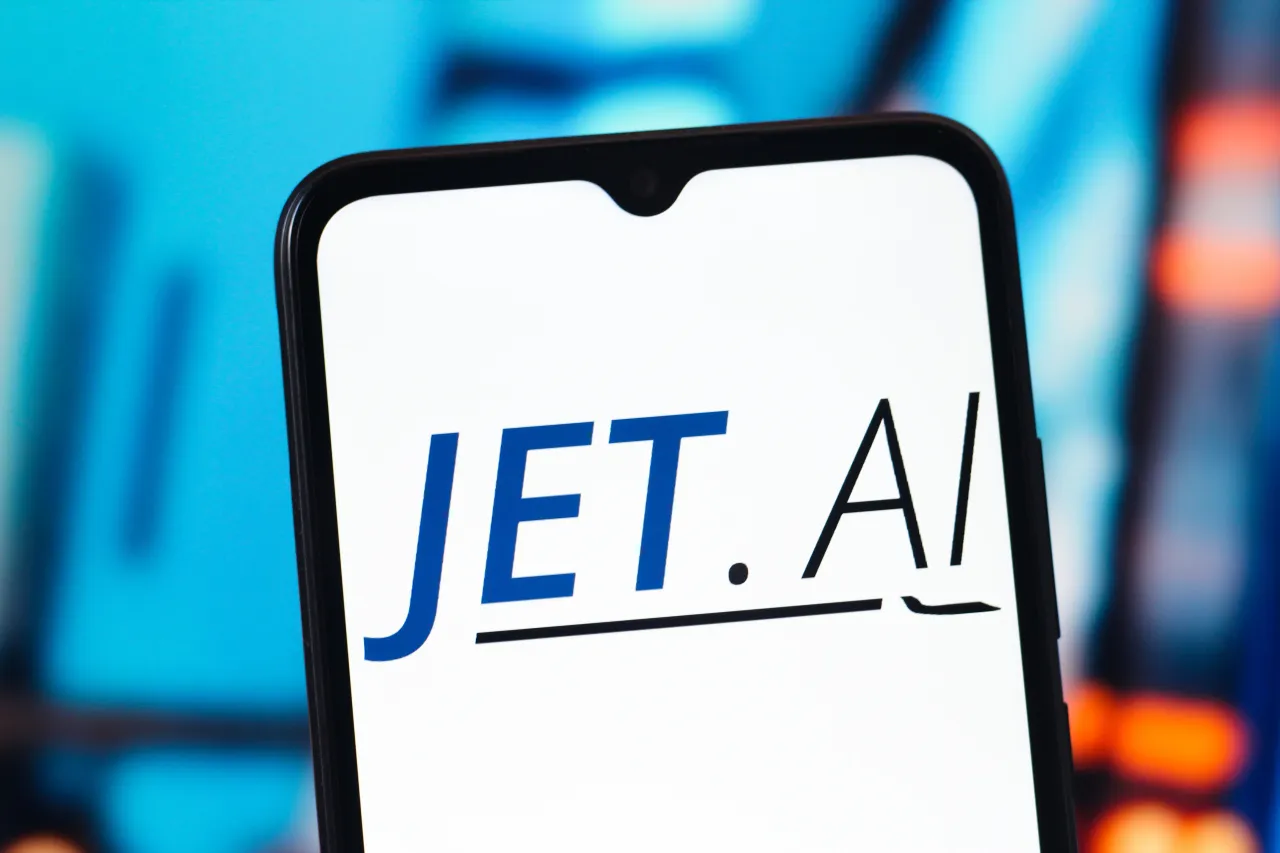 In this photo illustration, the JET AI (Jetai) logo is seen displayed on a smartphone screen. (Photo Illustration by Thomas Fuller/SOPA Images/LightRocket via Getty Images)