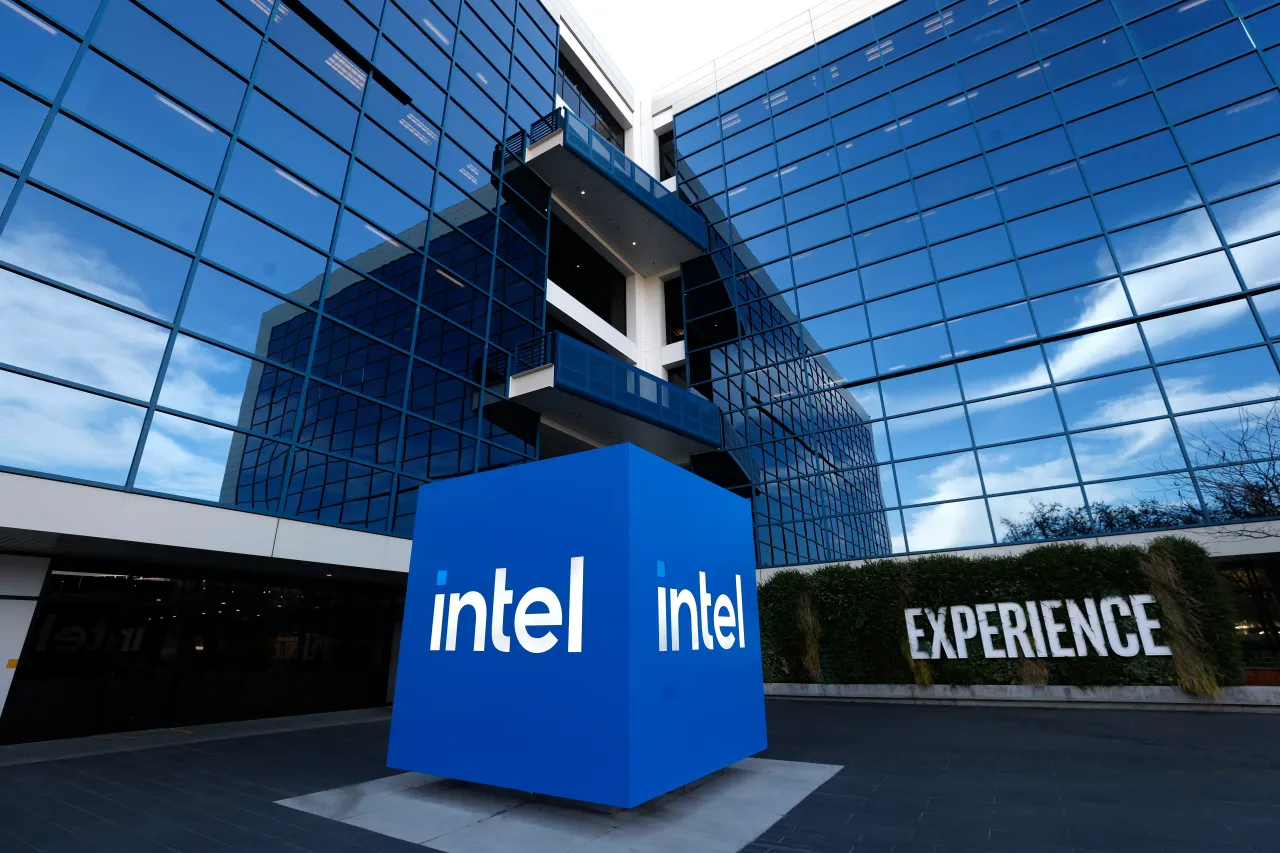 The Intel logo is displayed on a sign in front of Intel headquarters on January 22, 2026 in Santa Clara, California. (Photo by Justin Sullivan/Getty Images)