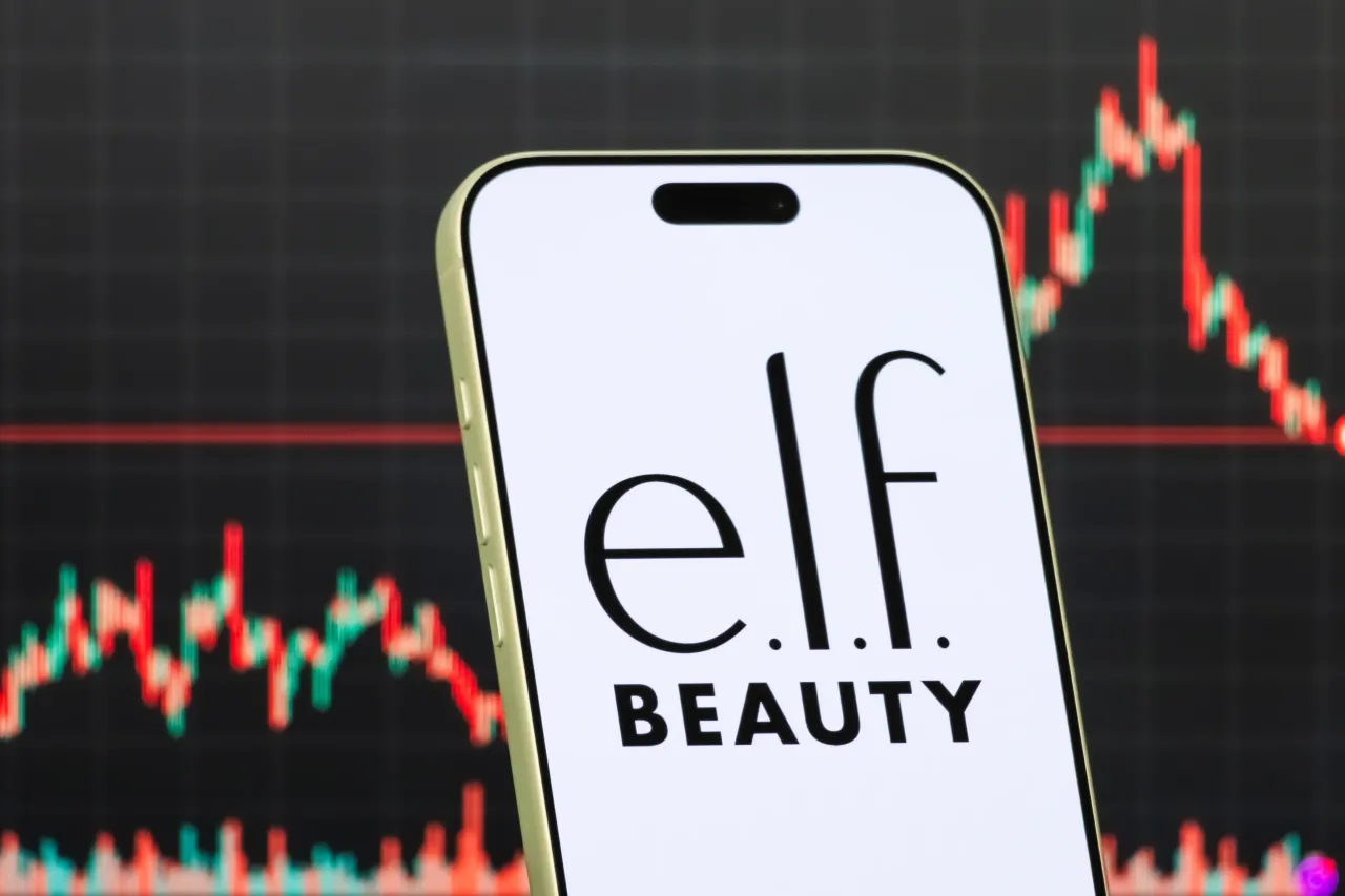 In this photo illustration, a smartphone displays the logo of e.l.f. Beauty, Inc.