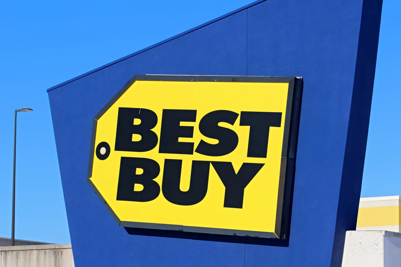 A Best Buy store sign is in Brampton, Ontario.