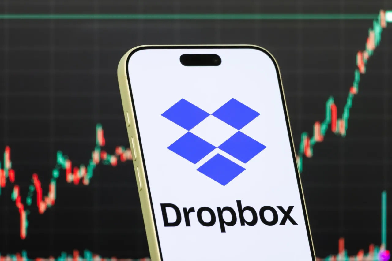 A smartphone displays the logo of Dropbox. (Photo illustration by Cheng Xin/Getty Images)