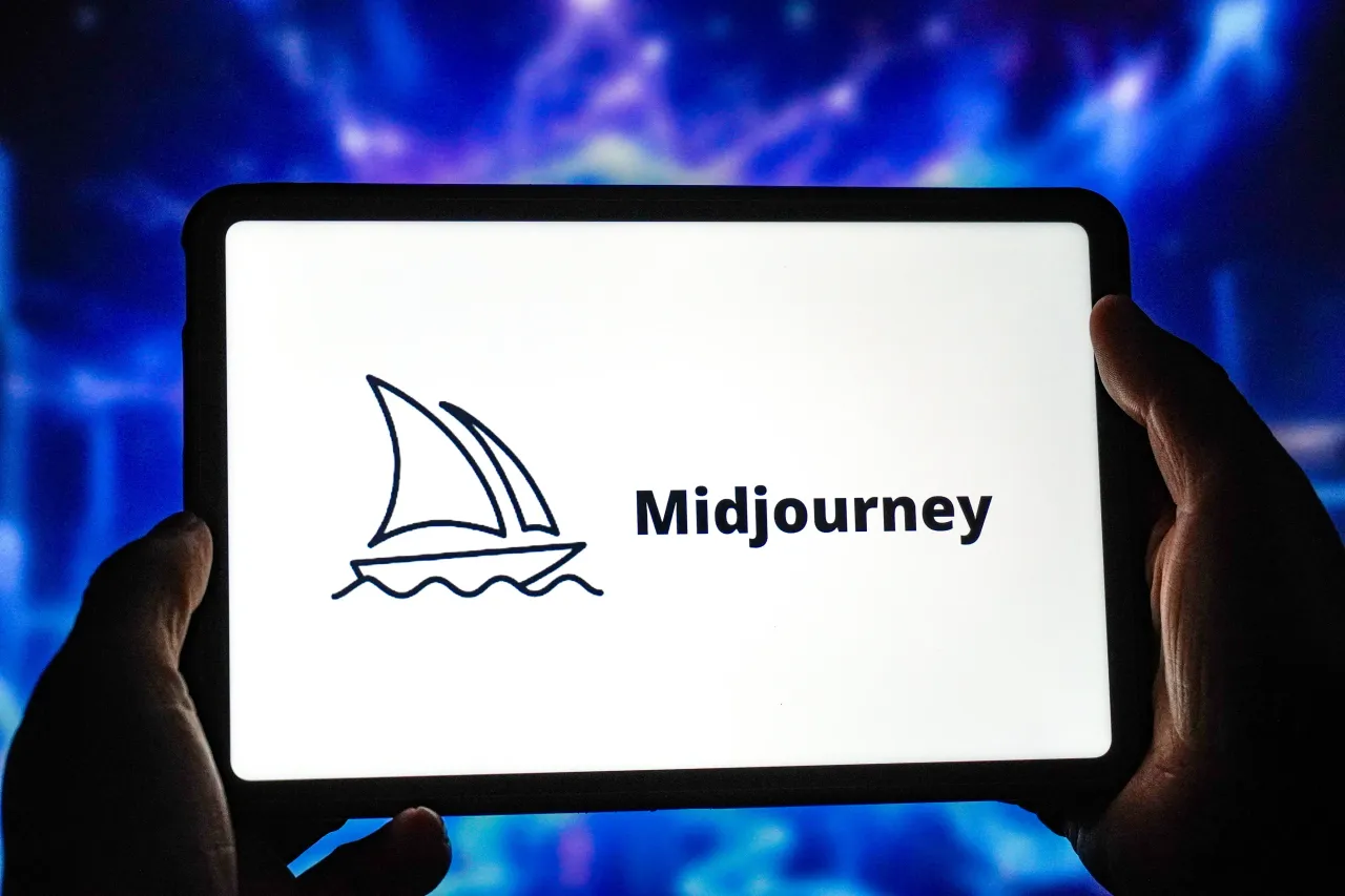 In this photo illustration, the Midjourney logo is displayed on the screen of a smart tablet. (Photo Illustration by Sheldon Cooper/SOPA Images/LightRocket via Getty Images)