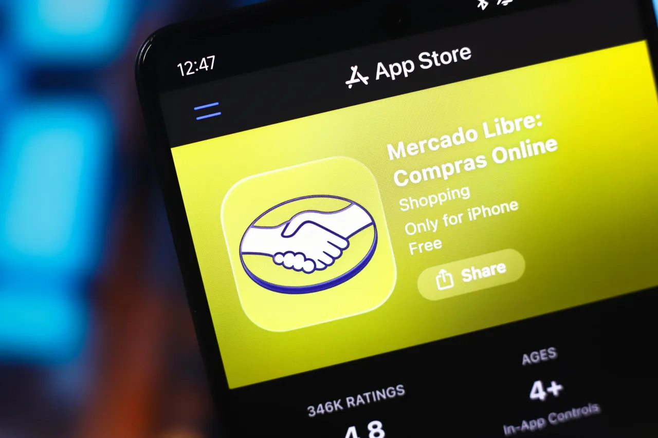 The Mercado Libre logo appears on a smartphone screen in the Apple app store in this photo illustration in Ontario, Canada, on February 25, 2026.