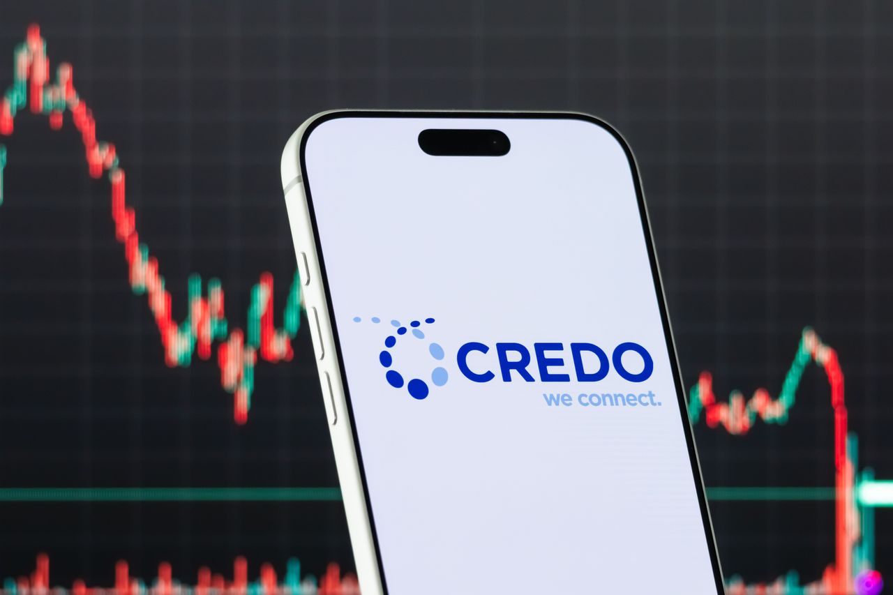The logo of Credo Technology displayed on a mobile screen. (Photo illustration by Cheng Xin/Getty Images)