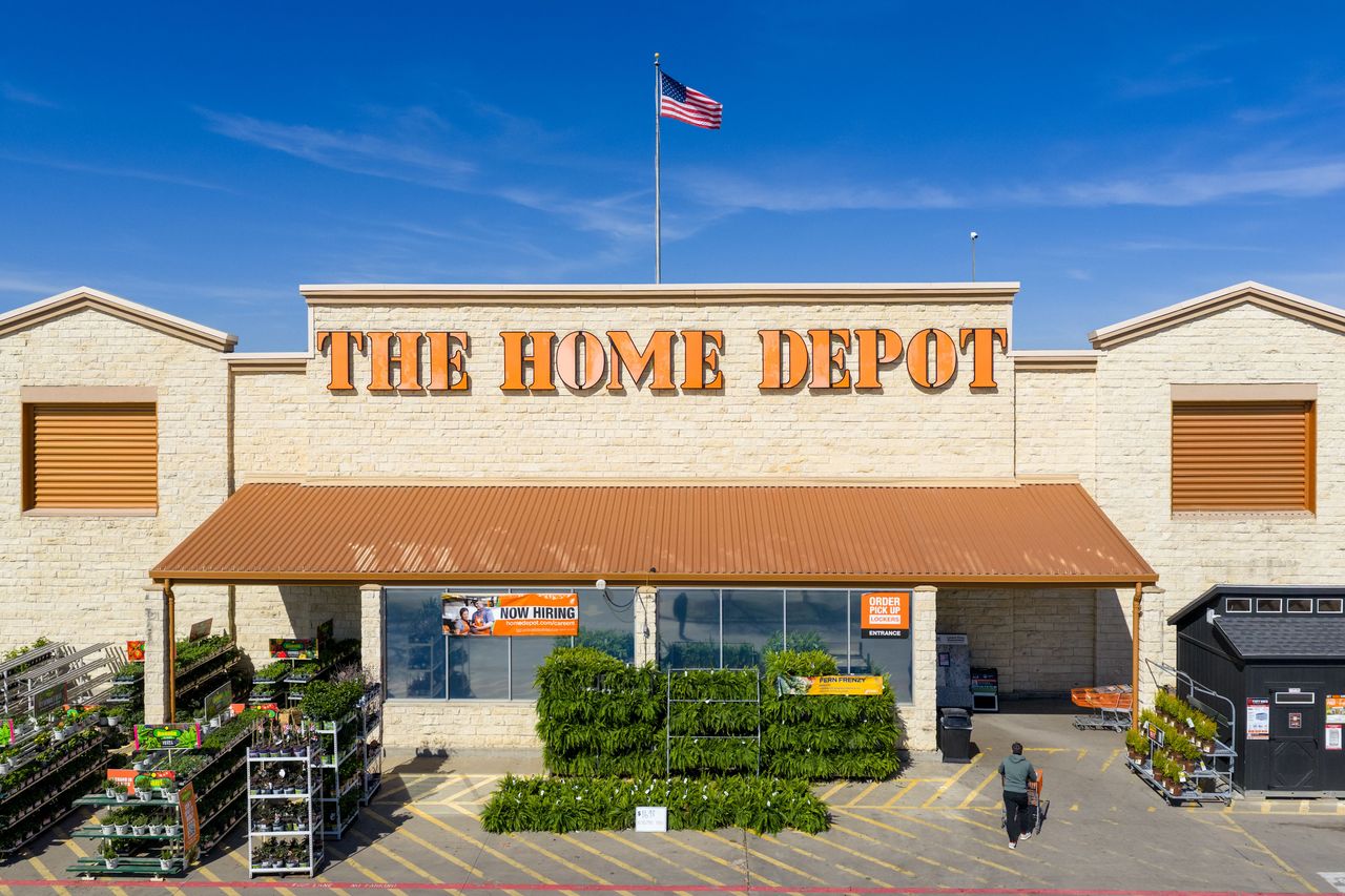 In an aerial view, a Home Depot appliance store is seen in Austin, Texas.