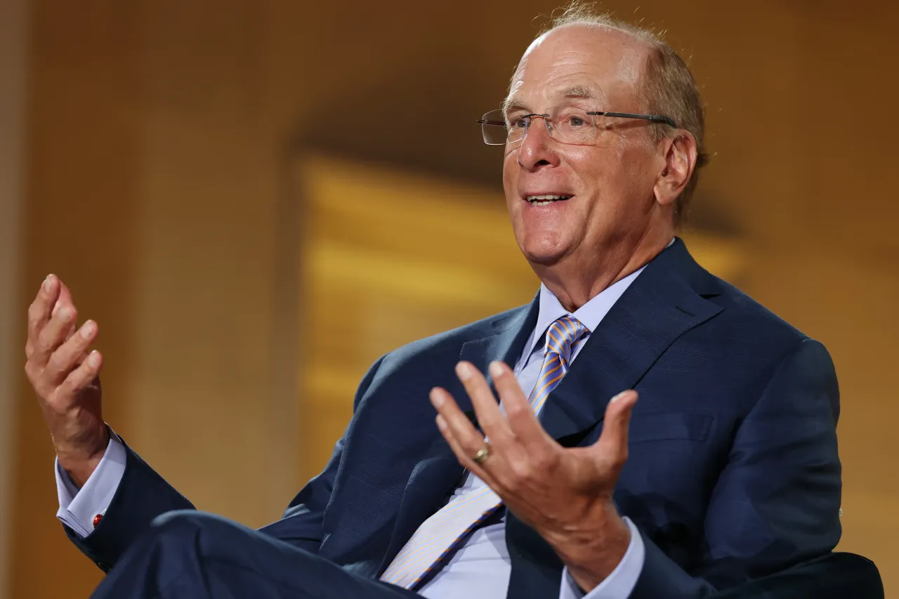 CEO of BlackRock Larry Fink speaks during a panel at the BlackRock Infrastructure Summit on March 11, 2026 in Washington, DC.