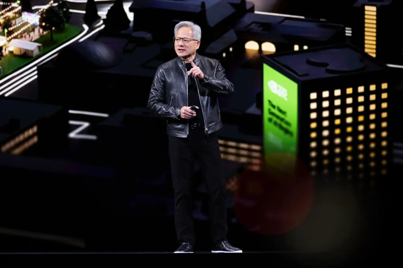 Nvidia's CEO Jensen Huang speaks during a keynote address at Nvidia's GTC Conference on March 16, 2026 in San Jose, California. (Photo by Benjamin Fanjoy/Getty Images)