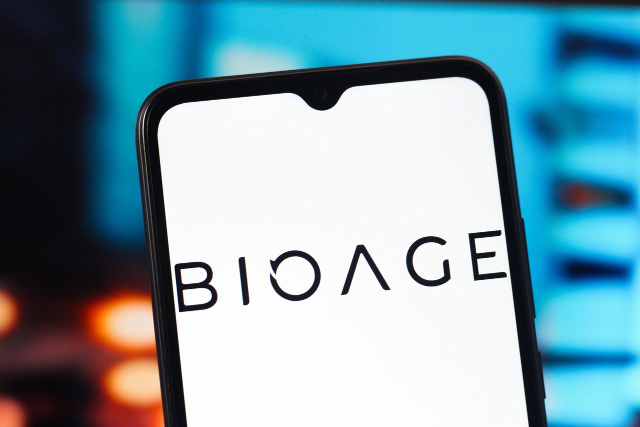 In this photo illustration, the BioAge Labs logo is seen displayed on a smartphone screen. (Photo Illustration by Thomas Fuller/SOPA Images/LightRocket via Getty Images)