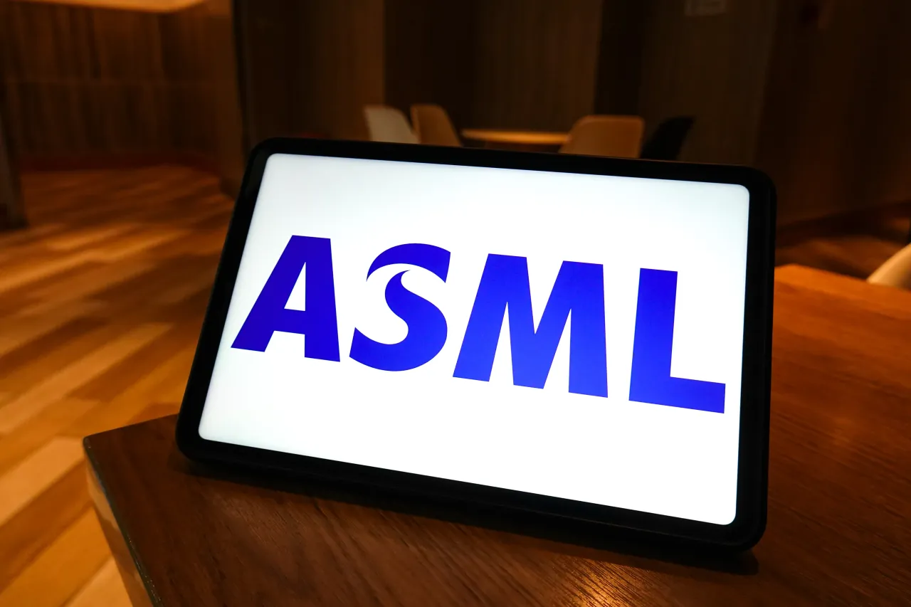 In this photo illustration, the ASML logo is displayed on the screen of a smart tablet.