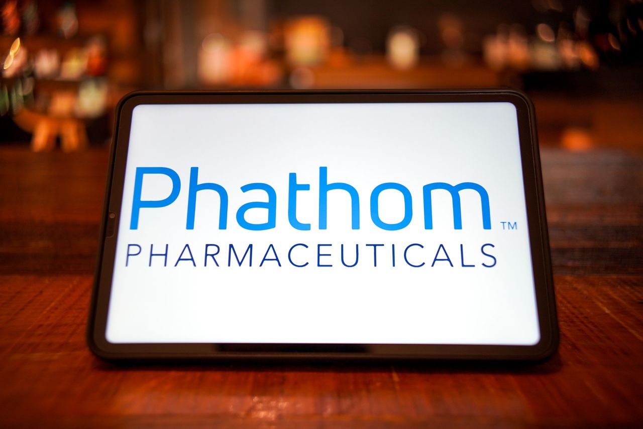 In this photo illustration, the Phathom Pharmaceuticals' logo is displayed on the screen of a smart tablet. (Photo Illustration by Sheldon Cooper/SOPA Images/LightRocket via Getty Images)