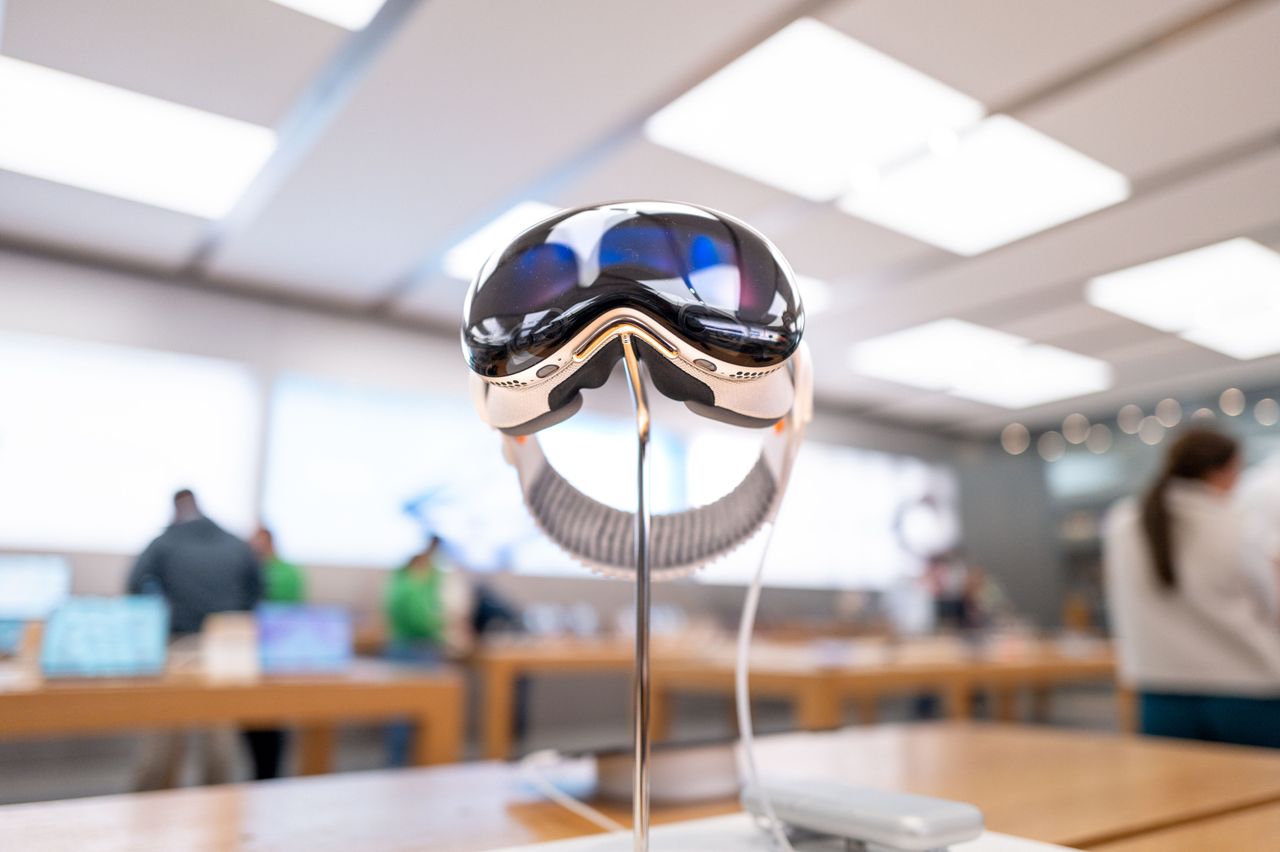 The Apple Vision Pro is on display at an Apple store in a mall in Austin, Texas. (Photo by Brandon Bell/Getty Images)