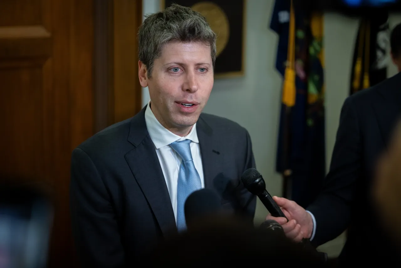 OpenAI CEO Sam Altman talks to reporters following a meeting with Senator Bernie Sanders in Washington, DC on June 3, 2026. (Photo by Nathan Posner/Anadolu via Getty Images)