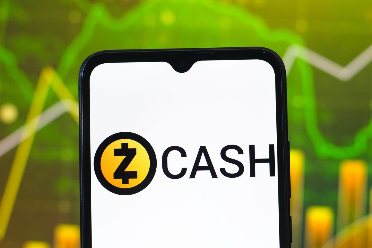 In this photo illustration, the Zcash logo is seen displayed on a smartphone screen. (Photo Illustration by Thomas Fuller/SOPA Images/LightRocket via Getty Images)