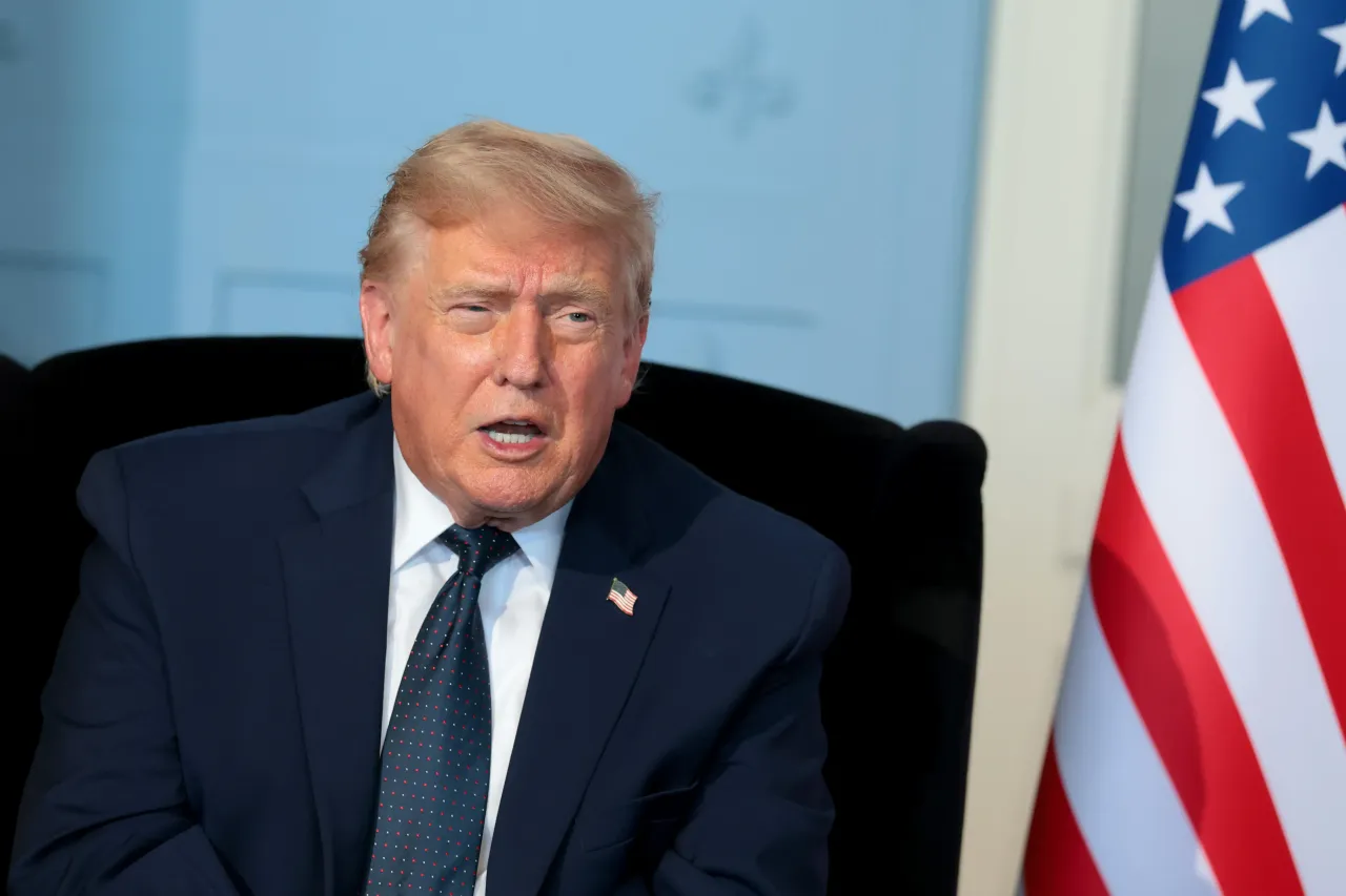 U.S. President Donald Trump talks as he meets French President Emmanuel Macron for the G7 bilateral meeting on June 15, 2026 in France. (Photo by Anna Moneymaker/Getty Images)