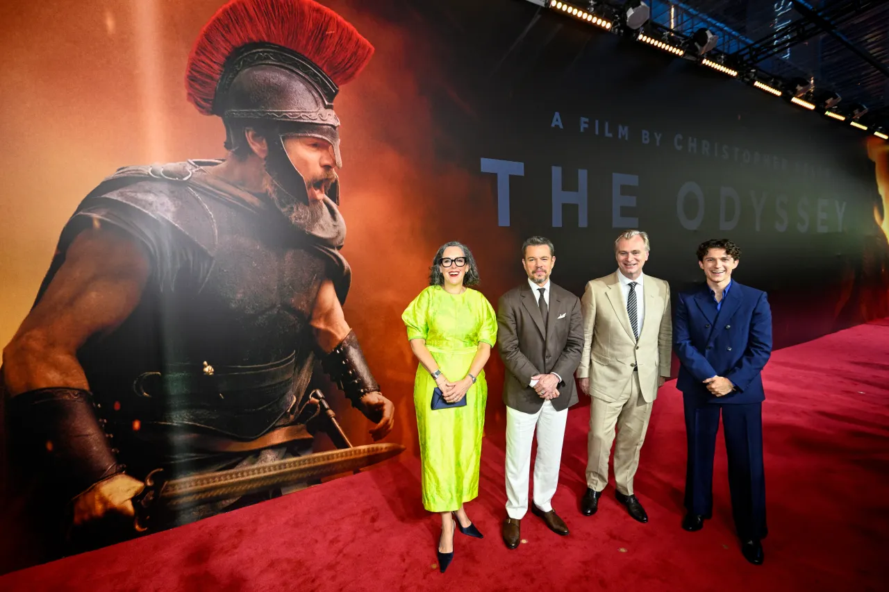 Emma Thomas, Matt Damon, Christopher Nolan and Tom Holland attend Universal Pictures THE ODYSSEY Premiere on July 11, 2026 in Mumbai, India.