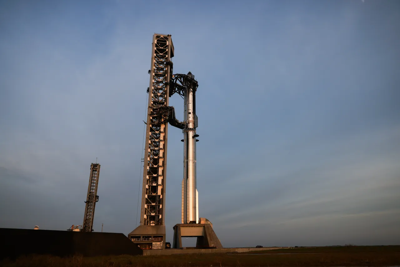 Ship 40 is stacked atop Booster 20 in preparation for Flight 13 at SpaceX's South Texas facility in Cameron County, Texas, on July 22, 2026. (Photo by Reginald Mathalone/NurPhoto via Getty Images)