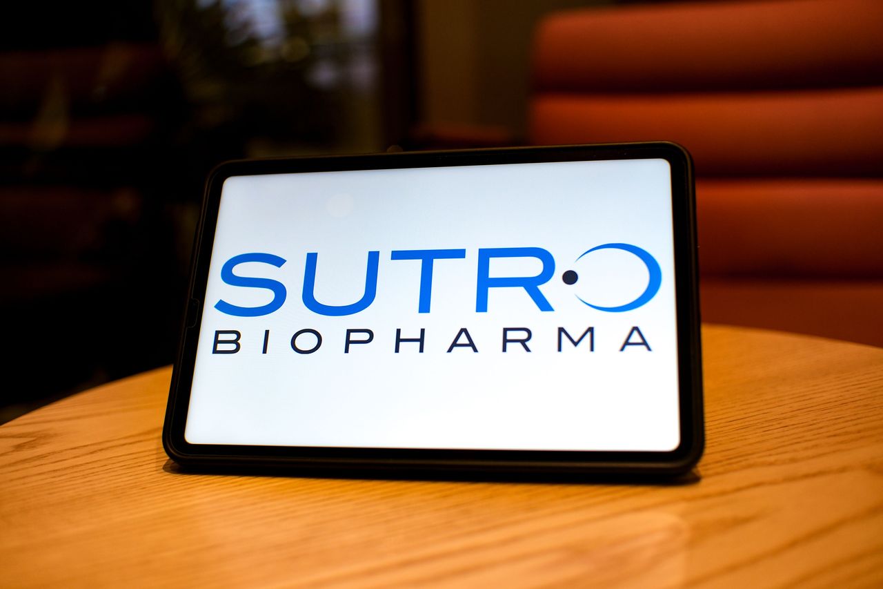 In this photo illustration, the Sutro Biopharma logo is seen displayed on the screen of a smart tablet. (Photo Illustration by Sheldon Cooper/SOPA Images/LightRocket via Getty Images)