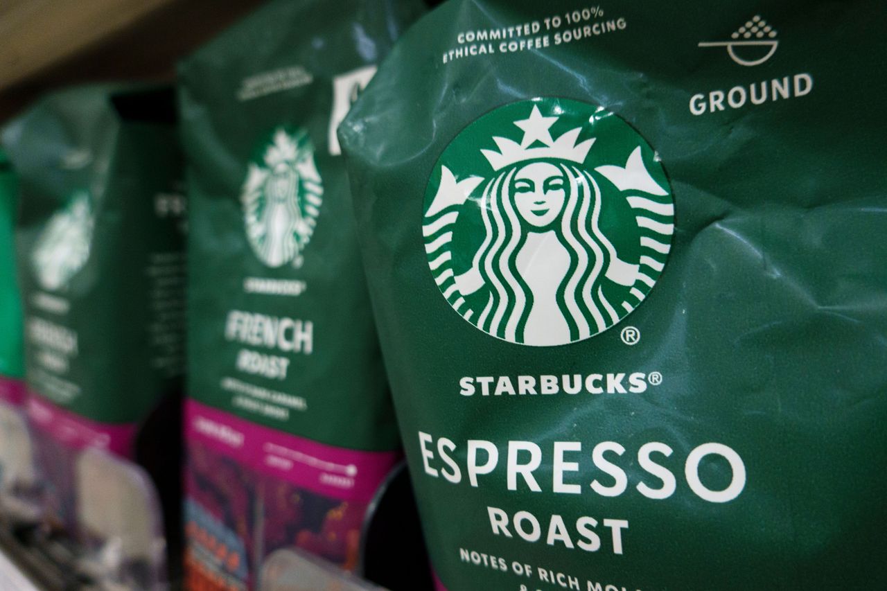 Packages of Starbucks Espresso Roast for sale are displayed in a store on July 22, 2026 in Washington, DC. (Photo by Kevin Carter/Getty Images)