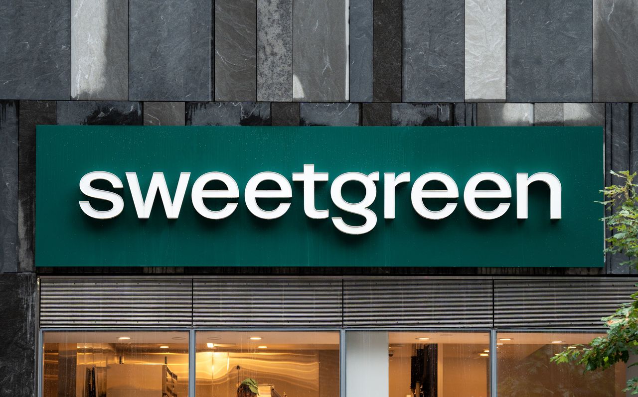 A Sweetgreen logo sign is seen in Chicago, Illinois, United States, on July 27, 2026.