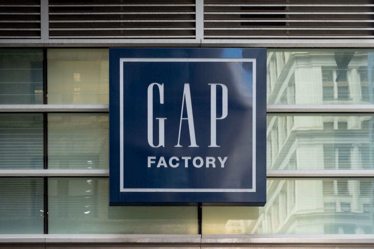 The Gap Factory logo sign is seen in New York City, United States.