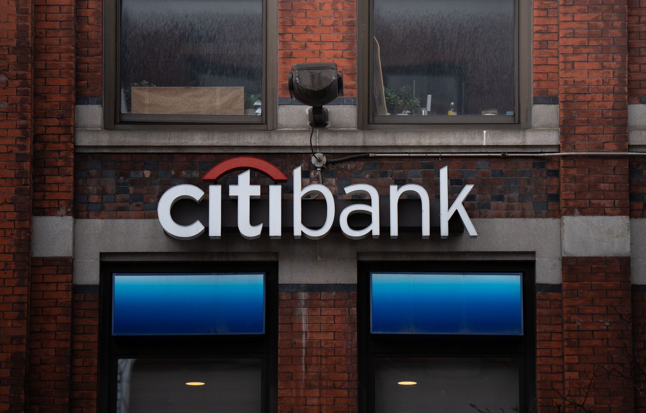 Citibank logo sign is seen on a building in New York City, United States, on August 5, 2026. The sign displays the brand logotype of Citibank, an American financial services company providing banking, credit, and investment services. (Photo by Marcin Golba/NurPhoto via Getty Images)