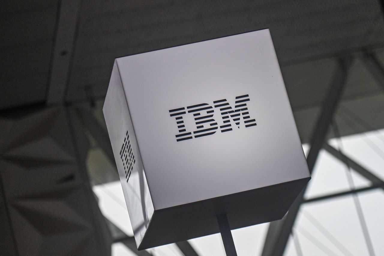A logo of International Business Machines (IBM) kiosk at the Semicon India Expo 2026 in New Delhi, India, on September 19, 2026.