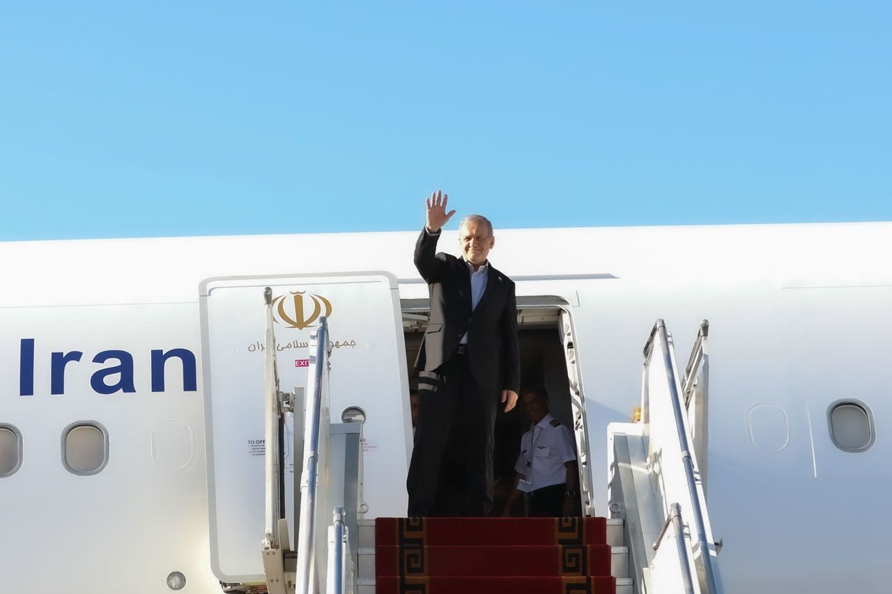 Iranian President Masoud Pezeshkian departs for the United States to attend the United Nations 81st General, in Tehran, Iran on September 21, 2026. (Photo by IRANIAN PRESIDENCY/Anadolu via Getty Images)